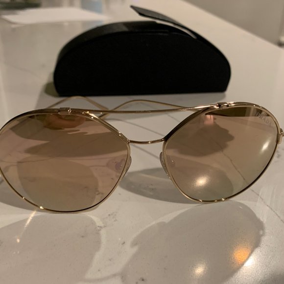 GOLD: Prada SPR 56U 5AK200 Aviator Sunglasses - Picture 7 of 8